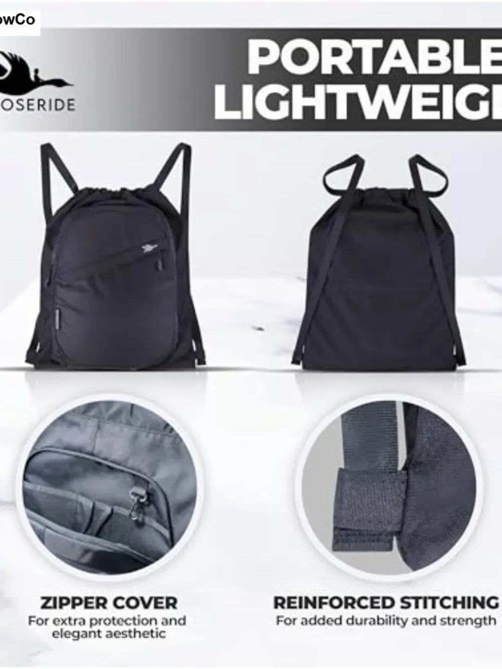 Waterproof Nylon Drawstring Gym Bag Cinch Backpack for Sports Travel